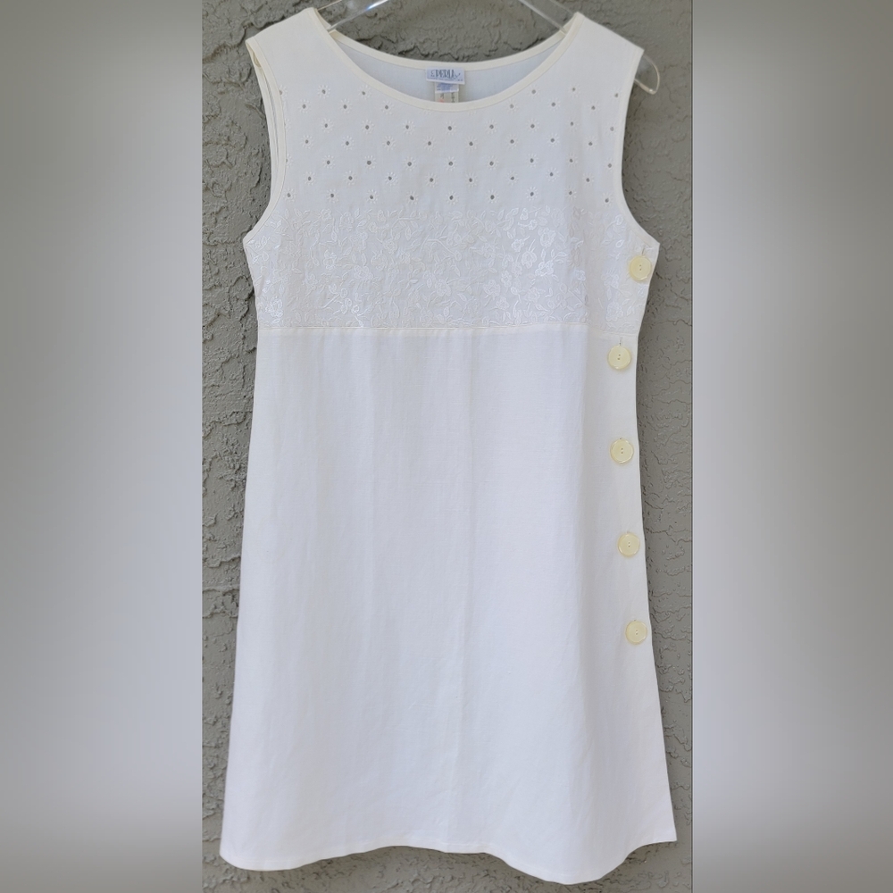 La Perla Linen Blend Retro Ivory Eyelet Embroidered Shift Dress Italy size 44/8 - Picture 6 of 12